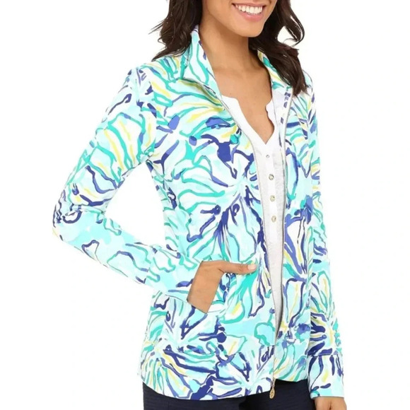 Lilly Pulitzer Reagan Zip Up in Pool Blue Stay Cool - Picture 1 of 8